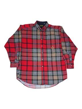 Ivy Crew Mens Plaid Button-Up Long-Sleeve Shirt Size L Red & Beige 100% Cotton